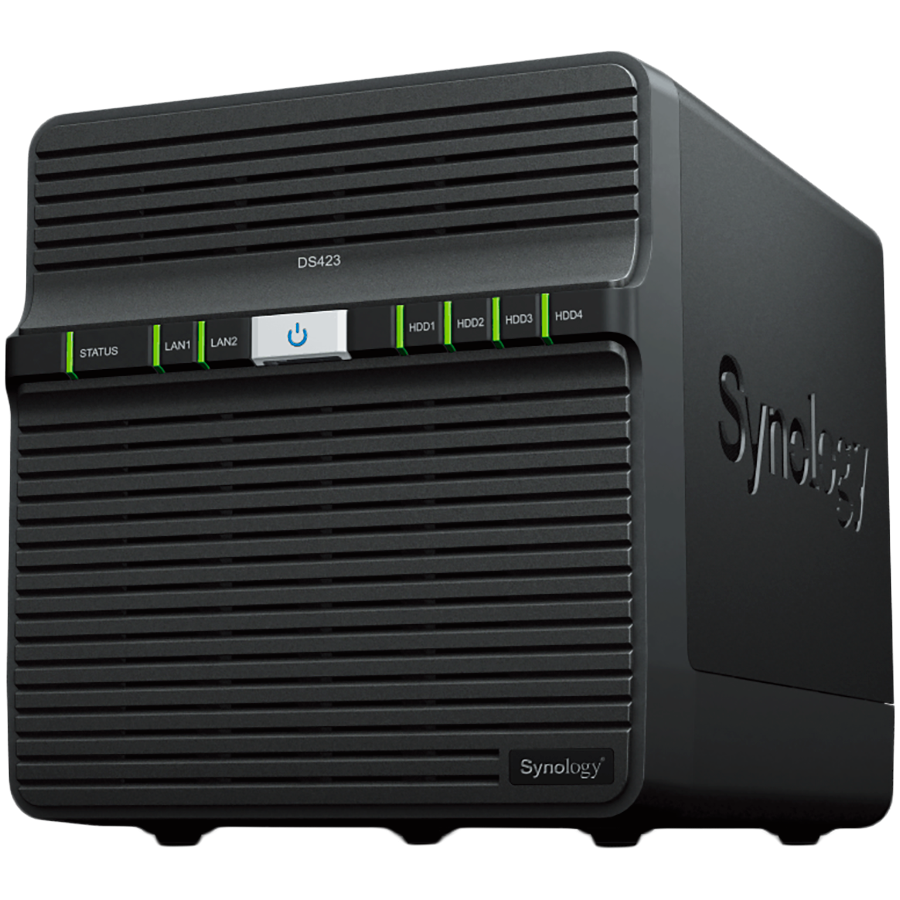Synology DiskStation DS423, Tower, 4-Bays 3.5&apos;&apos; SATA HDD/SSD, CPU 4-core 1.7 GHz, 2 GB DDR4 non-ECC, 2 x 1GbE RJ-45, 2 X USB 3.2, 2.21 kg, 2y