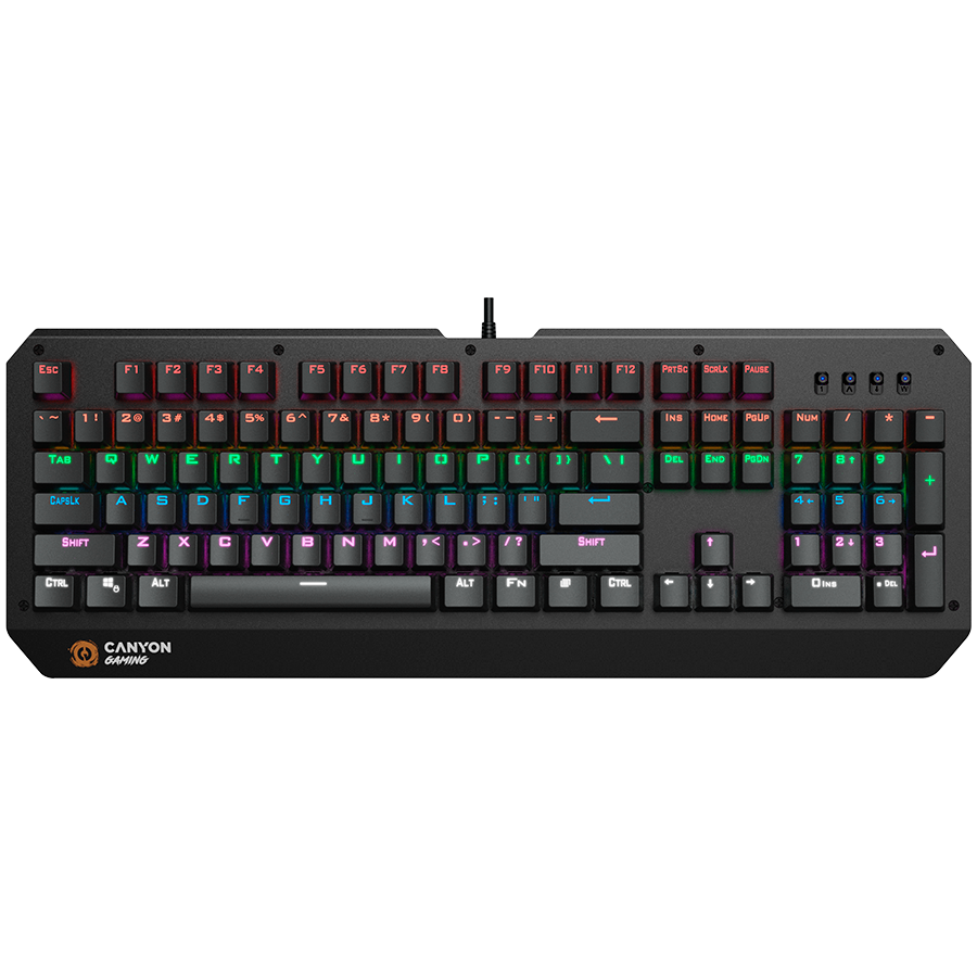 240205150012709090.jpg CANYON Hazard GK-6, Wired multimedia gaming keyboard with lighting effect, 108pcs rainbow LED, Numbers 104keys, EN double injection layout, cable length 1.8M, 450.5*163.7*42mm, 0.90kg, color black - Slika 1