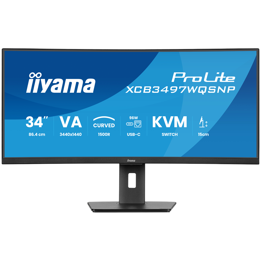 34" UW Curved VA-panel, 3440x1440-120Hz, 350cdm, 0,4ms MPRT, Speakers,USB-C Dock (LAN/KVM/95W PD),DisplayPort, 2xHDMI,USB HUB (2x3.2 2xC) ,Adaptive Sync.15cm Height Adj. Stand
