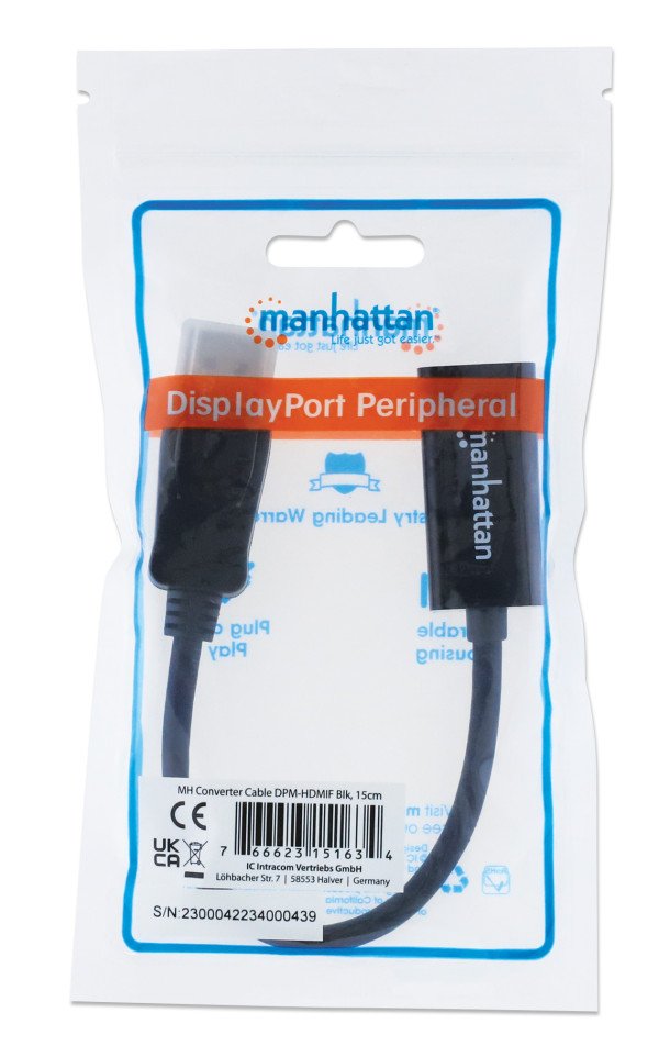 31419.jpg Adapter Manhattan 151634 DisplayPort/M - HDMI/F 1080p Crni - Slika 2