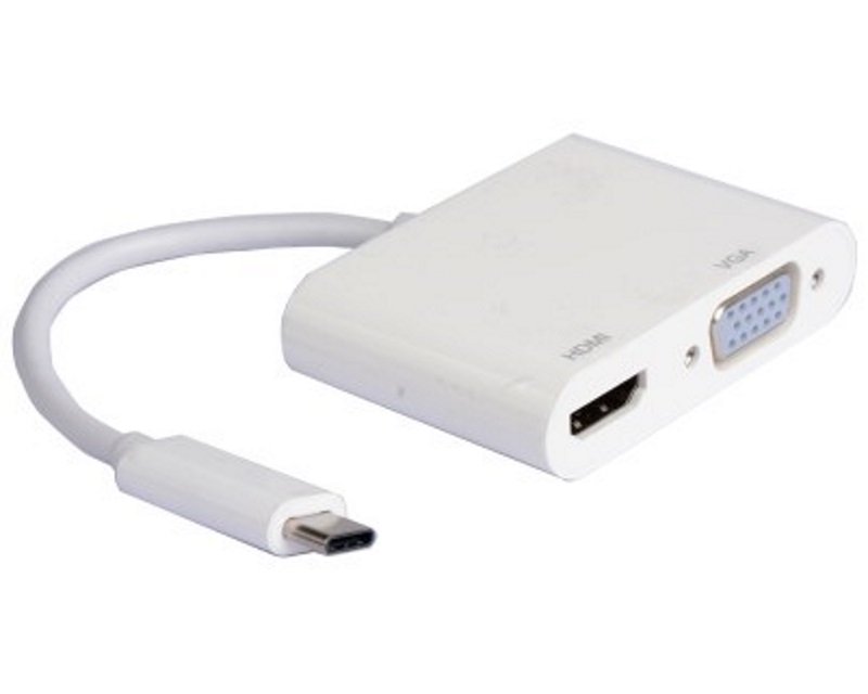 Adapter USB 3.1 tip C (M) - HDMI + VGA (F) beli